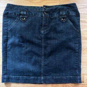 One Song Authentic Denim Skirt Women XL Dark Wash A Line Stretch Paisley Button